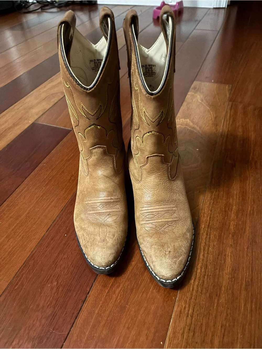 Old West Tan Brown Kids Western Cowboy Boots with Stitch Detail